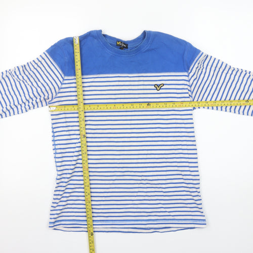 Voi Jeans Men's Blue White Striped Long Sleeve Crew Neck Cotton T-Shirt Size S