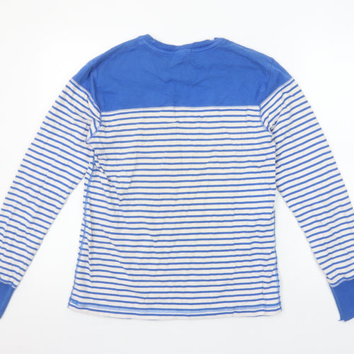 Voi Jeans Men's Blue White Striped Long Sleeve Crew Neck Cotton T-Shirt Size S