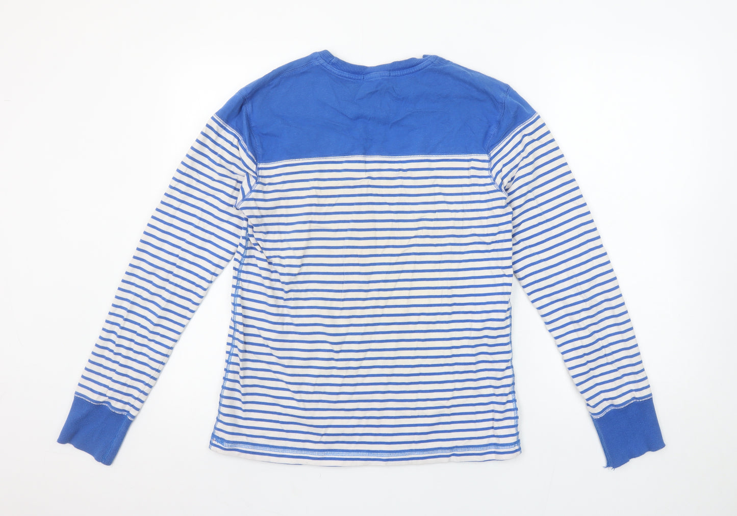 Voi Jeans Men's Blue White Striped Long Sleeve Crew Neck Cotton T-Shirt Size S