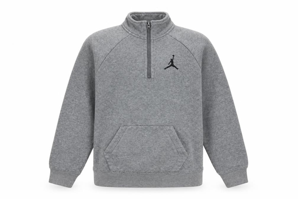 Front view of Jordan boys’ grey 12-13 years 1/2 zip fleece sweatshirt