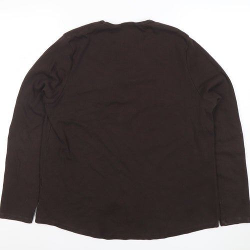 Marks and Spencer Womens Brown Floral Embroidered Long Sleeve Cotton T-Shirt Size 18