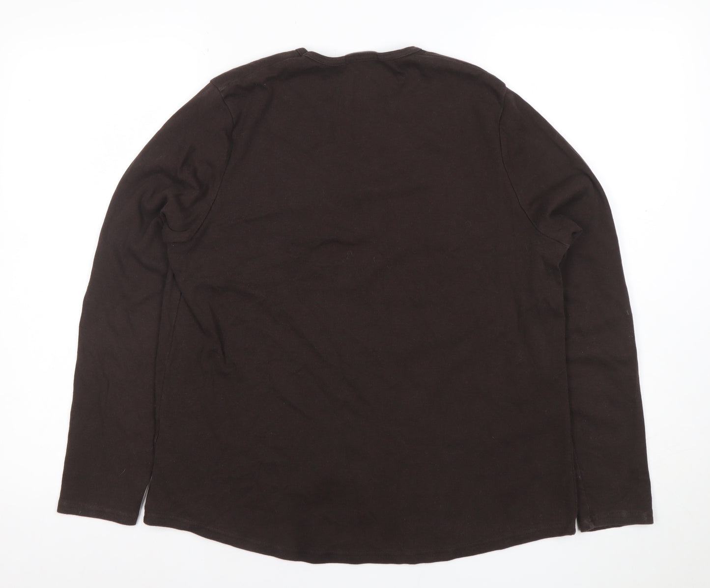 Marks and Spencer Womens Brown Floral Embroidered Long Sleeve Cotton T-Shirt Size 18