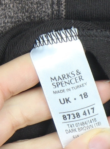 Marks and Spencer Womens Brown Floral Embroidered Long Sleeve Cotton T-Shirt Size 18