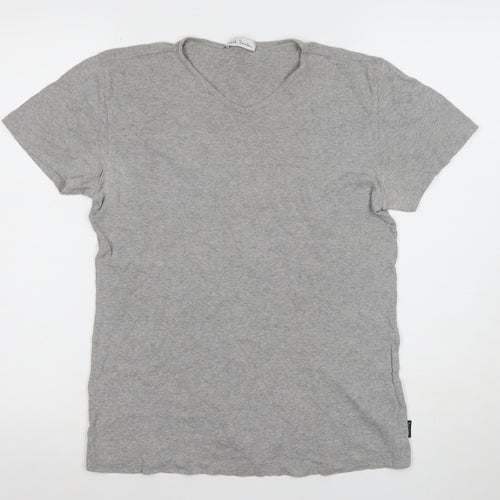 Paul Smith Women Grey Basic V-Neck Cotton T-Shirt L
