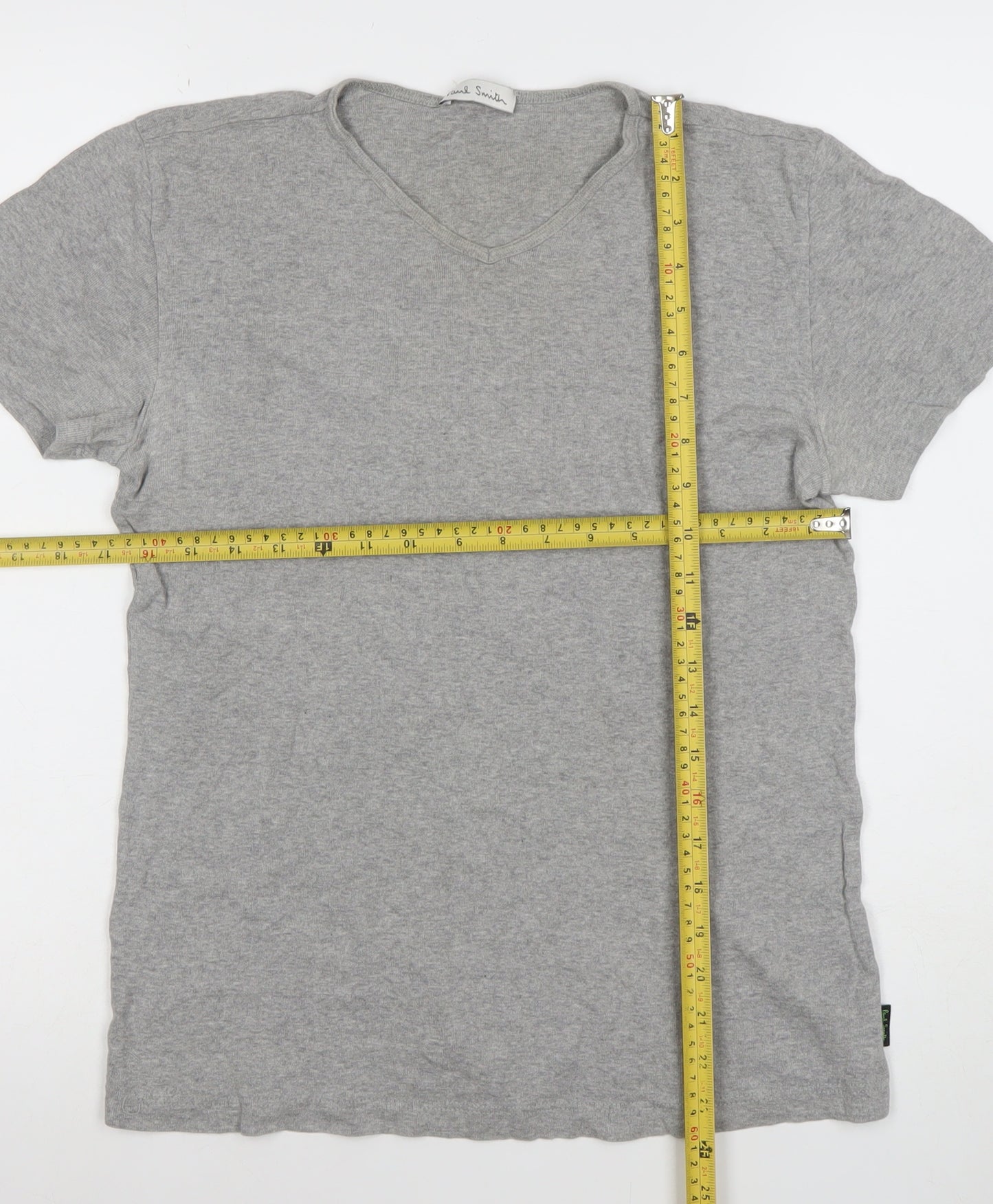 Paul Smith Women Grey Basic V-Neck Cotton T-Shirt L