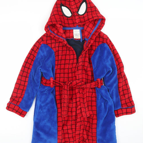 Disney Boys Red Blue Spider-Man Hooded Fleece Robe 5-6 Years