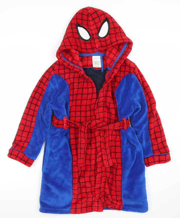 Disney Boys Red Blue Spider-Man Hooded Fleece Robe 5-6 Years