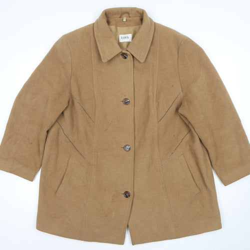 Lebek Women Beige Wool Cashmere Mid-Length Overcoat Size 22