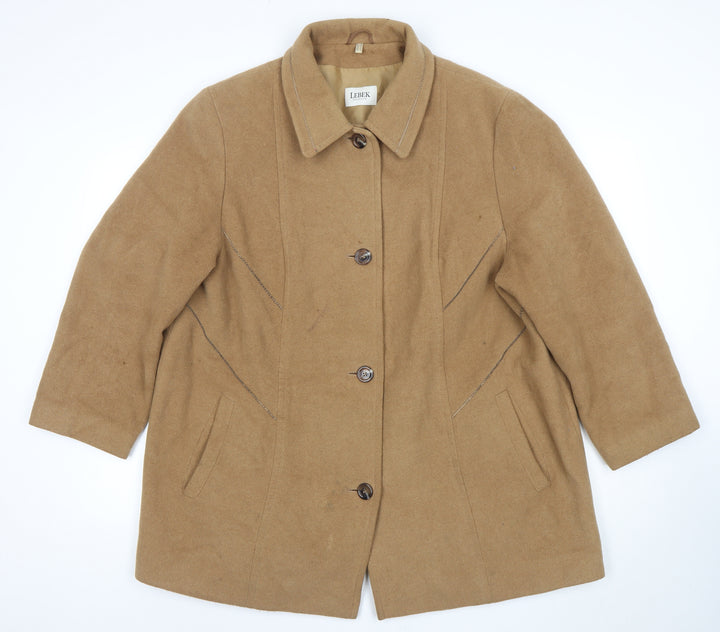 Lebek Women Beige Wool Cashmere Mid-Length Overcoat Size 22