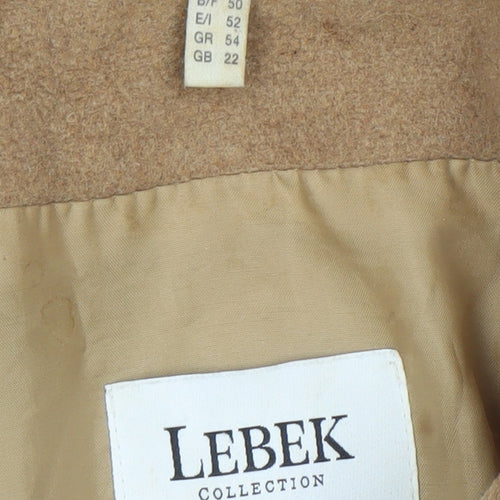 Lebek Women Beige Wool Cashmere Mid-Length Overcoat Size 22