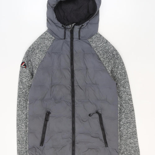 Superdry Men's Grey XS Hooded Puffer Jacket with Zip Pockets