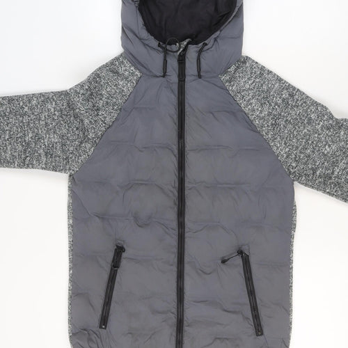Superdry Men's Grey XS Hooded Puffer Jacket with Zip Pockets