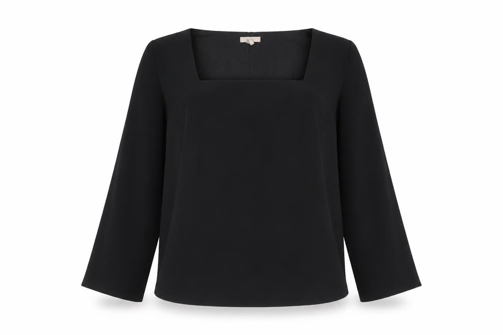 Front view of H&M Women's Black Long Sleeve Square Neck Blouse, size 2XL