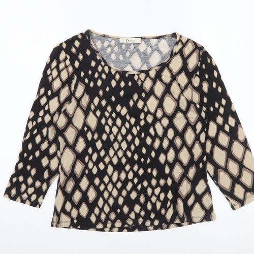 Precis Women’s Beige Geometric Jersey Top Size S Viscose 3/4 Sleeve