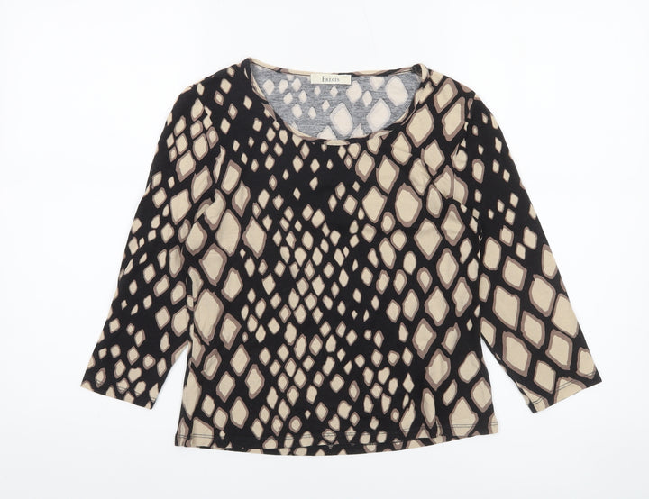Precis Women’s Beige Geometric Jersey Top Size S Viscose 3/4 Sleeve