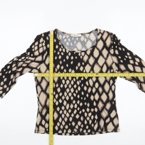 Precis Women’s Beige Geometric Jersey Top Size S Viscose 3/4 Sleeve