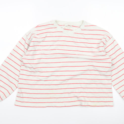 Mils & Bombon Women White Pink Striped Long Sleeve Cotton T-Shirt Size S