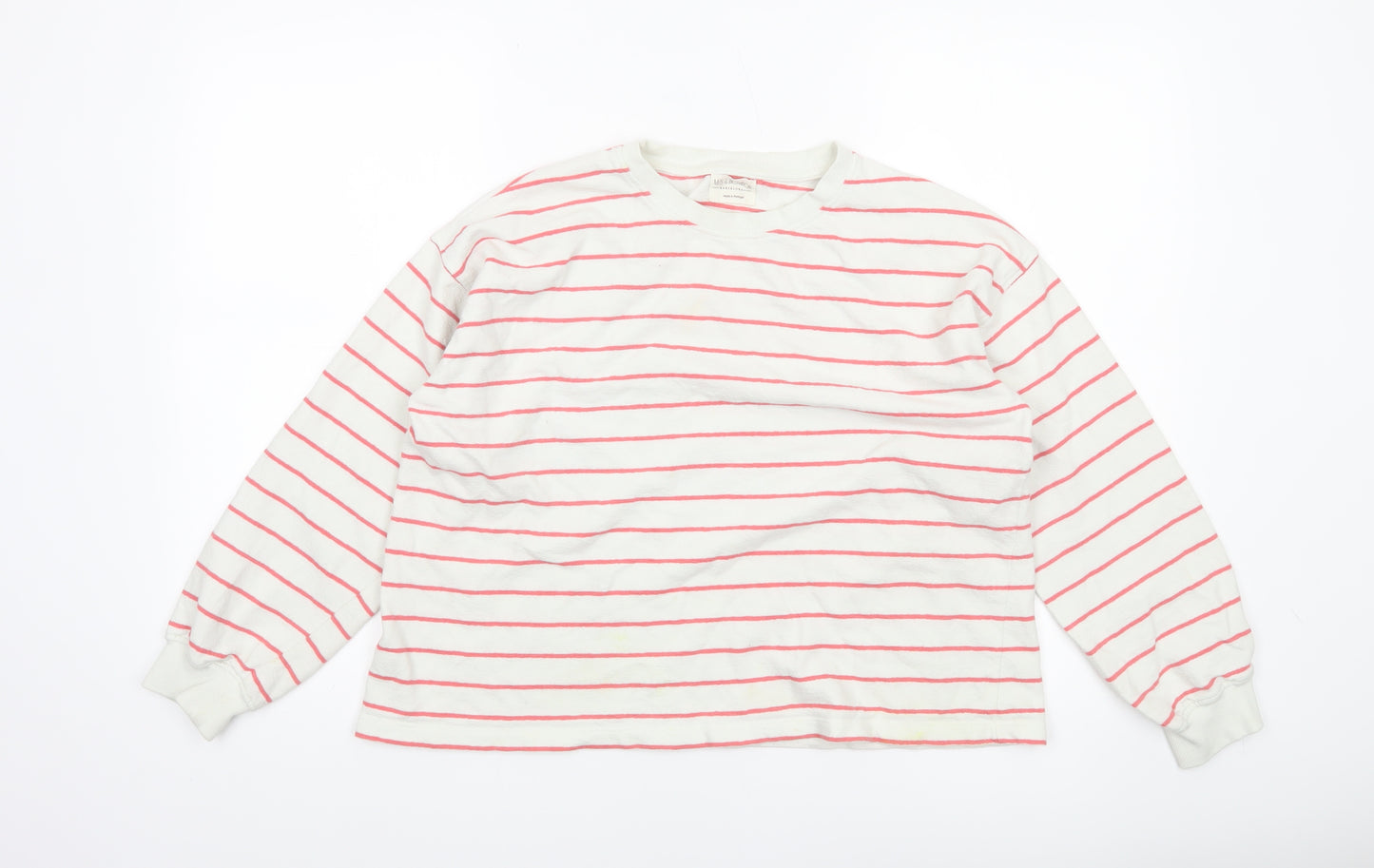 Mils & Bombon Women White Pink Striped Long Sleeve Cotton T-Shirt Size S