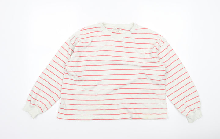Mils & Bombon Women White Pink Striped Long Sleeve Cotton T-Shirt Size S