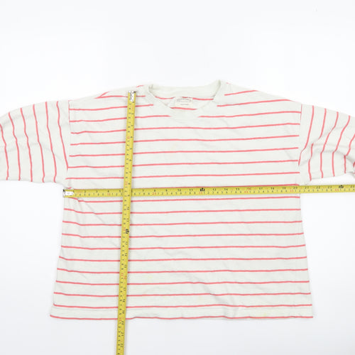 Mils & Bombon Women White Pink Striped Long Sleeve Cotton T-Shirt Size S