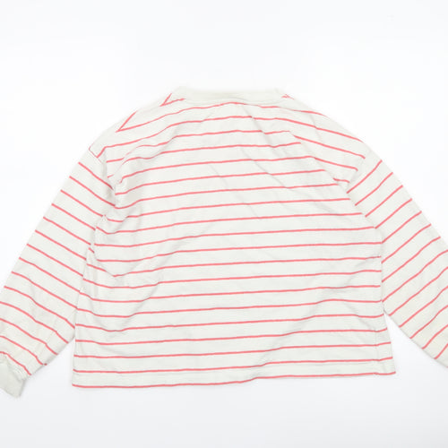 Mils & Bombon Women White Pink Striped Long Sleeve Cotton T-Shirt Size S