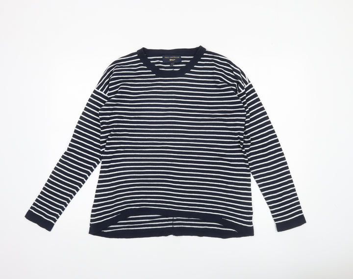 Paul Costelloe Women Blue Striped Cotton Cardigan UK 14