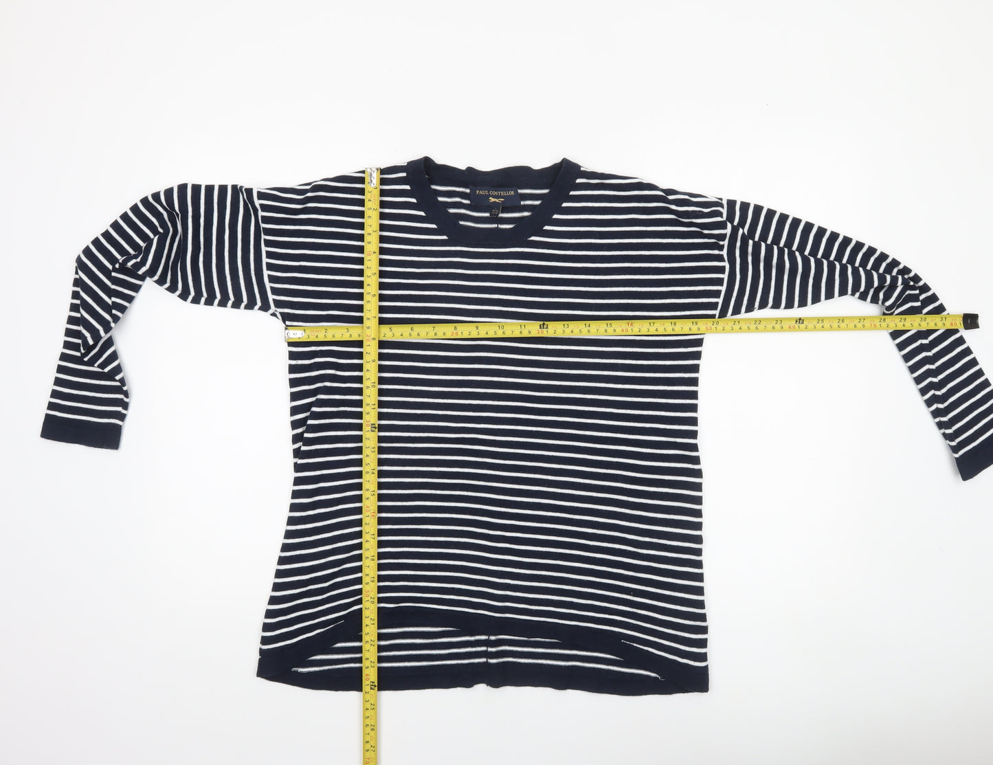 Paul Costelloe Women Blue Striped Cotton Cardigan UK 14