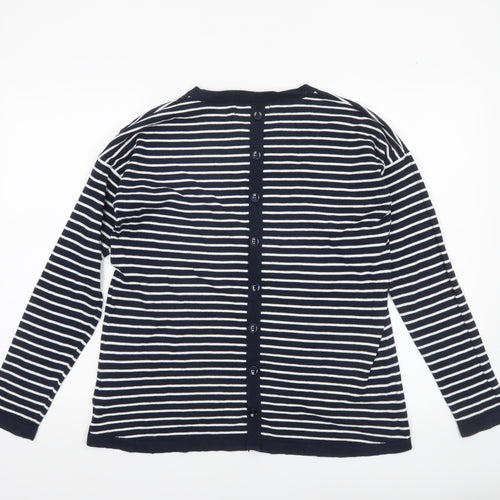 Paul Costelloe Women Blue Striped Cotton Cardigan UK 14