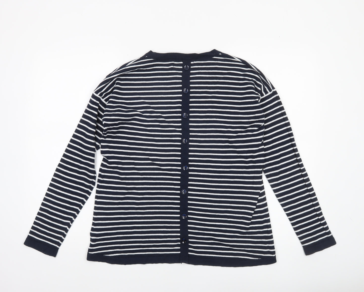 Paul Costelloe Women Blue Striped Cotton Cardigan UK 14