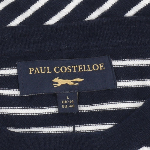 Paul Costelloe Women Blue Striped Cotton Cardigan UK 14