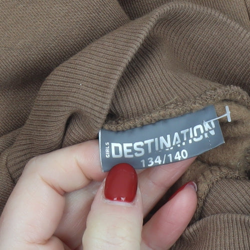 Destination Girls Brown Graphic High Neck Pullover Sweatshirt 9-10 Years