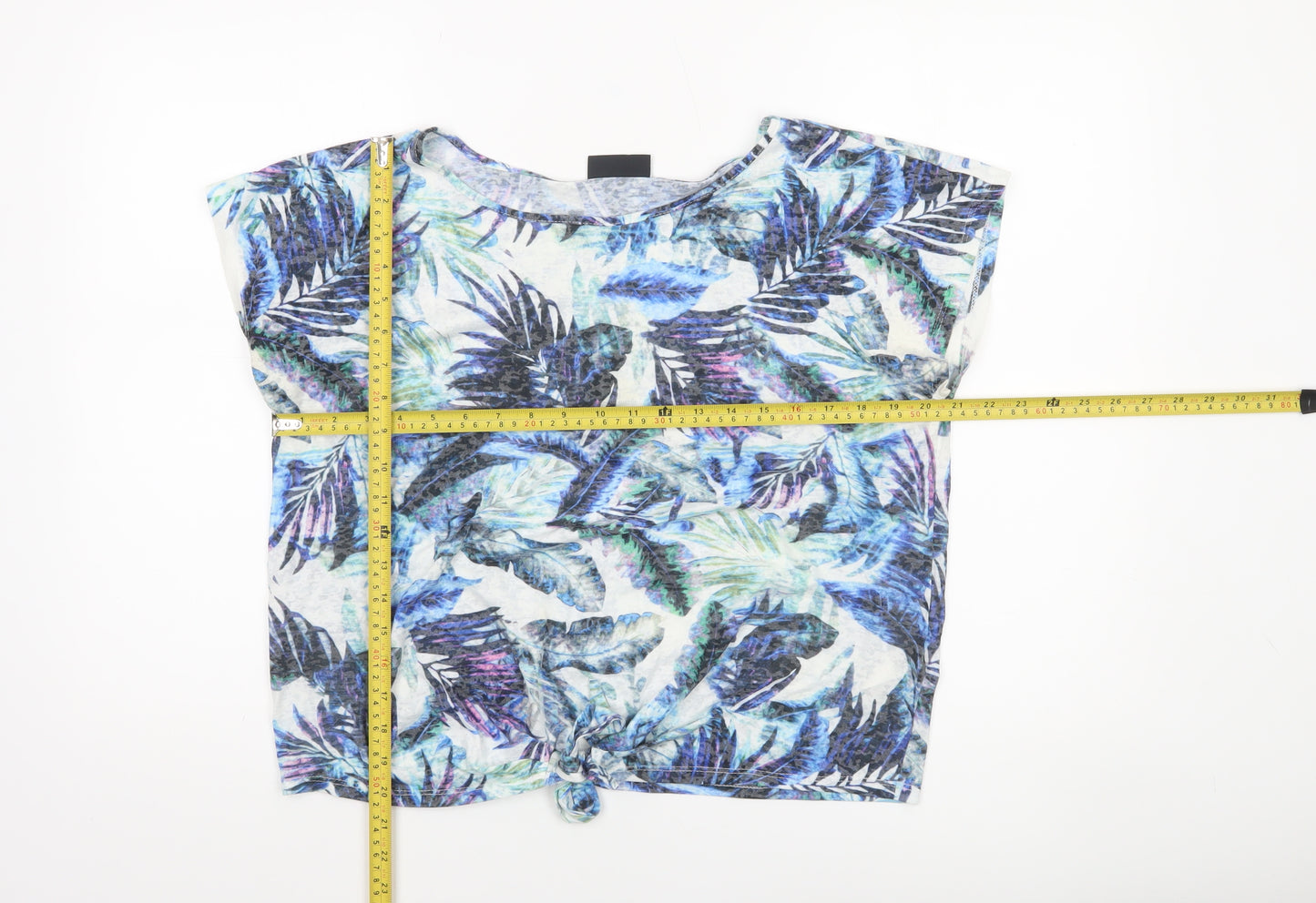Wallis Women’s Multicoloured Tropical Knot Front Cropped T-Shirt Size M