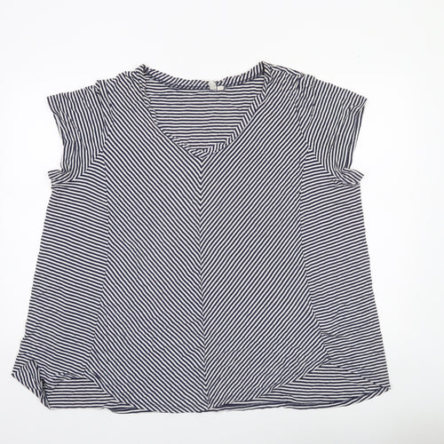 Cable & Gauge Women Blue Striped V-Neck Sleeveless Blouse 2XL