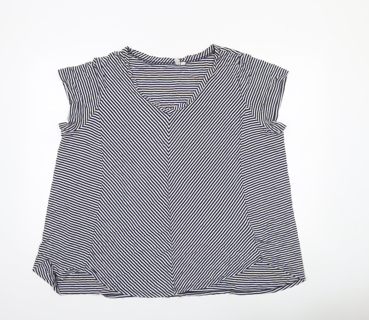 Cable & Gauge Women Blue Striped V-Neck Sleeveless Blouse 2XL