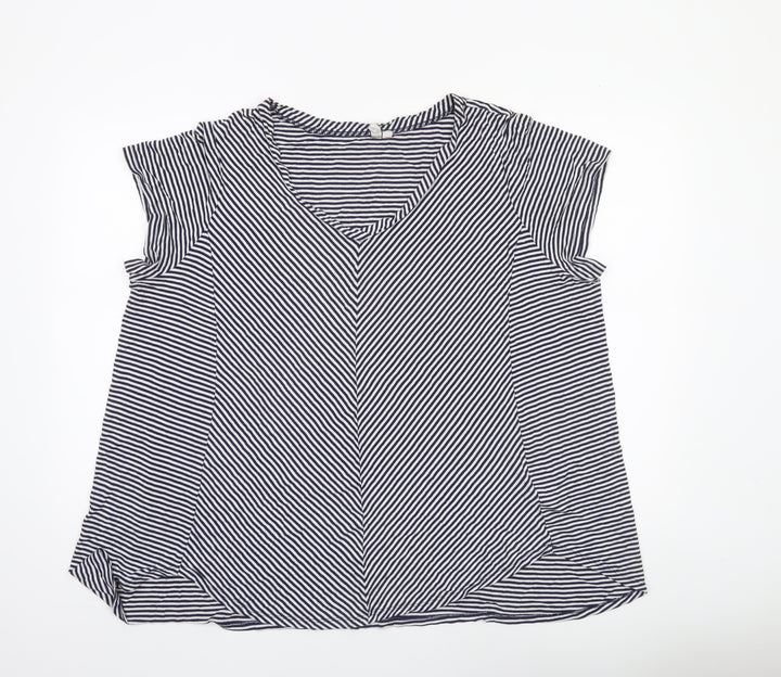 Cable & Gauge Women Blue Striped V-Neck Sleeveless Blouse 2XL