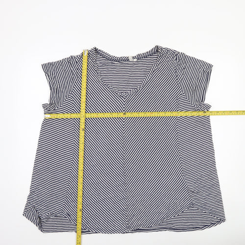 Cable & Gauge Women Blue Striped V-Neck Sleeveless Blouse 2XL