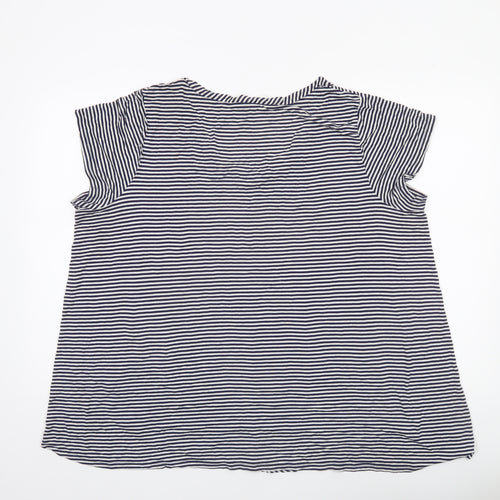 Cable & Gauge Women Blue Striped V-Neck Sleeveless Blouse 2XL