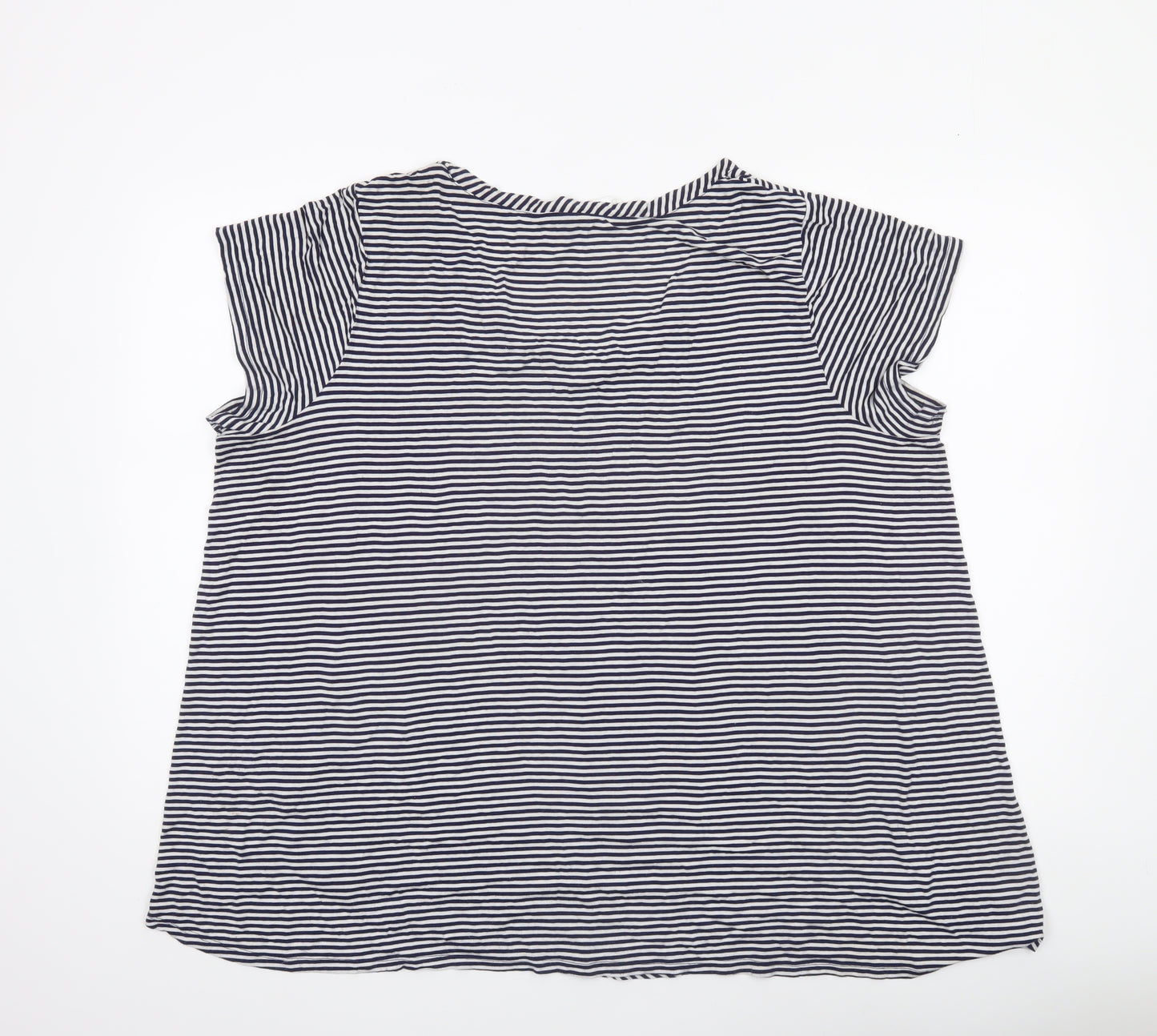 Cable & Gauge Women Blue Striped V-Neck Sleeveless Blouse 2XL