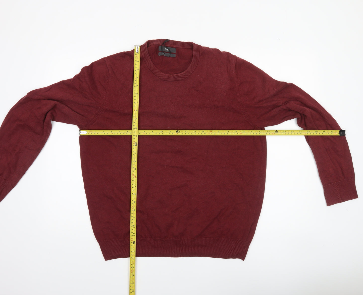 Marks and Spencer Men's Red Cotton Crew Neck Jumper Size L