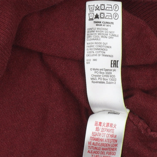 Marks and Spencer Men's Red Cotton Crew Neck Jumper Size L