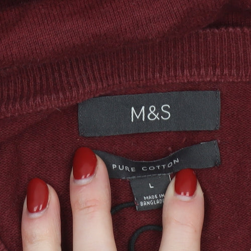 Marks and Spencer Men's Red Cotton Crew Neck Jumper Size L