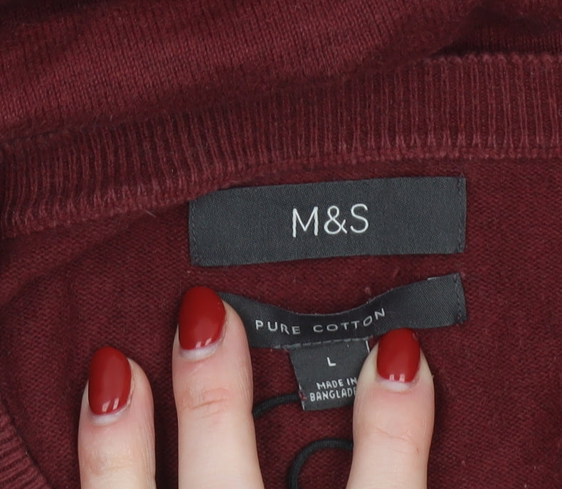 Marks and Spencer Men's Red Cotton Crew Neck Jumper Size L