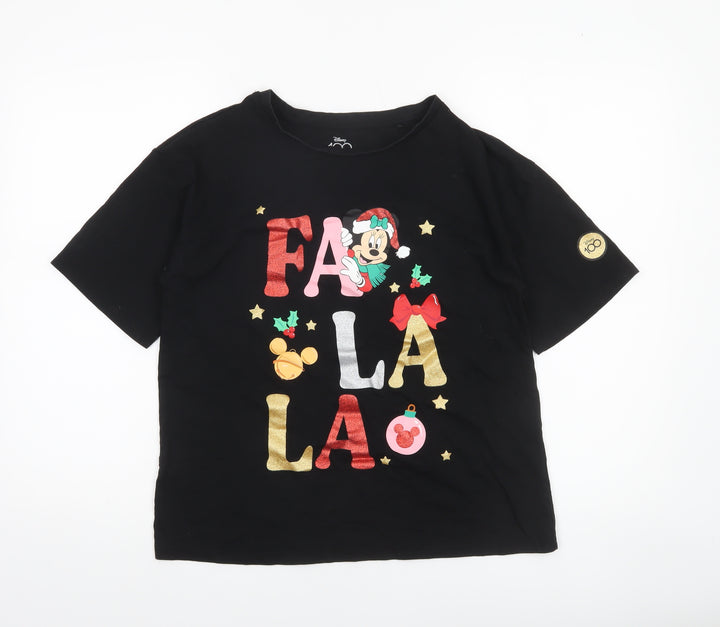 Disney Womens Black Minnie Mouse Christmas T-Shirt Size S