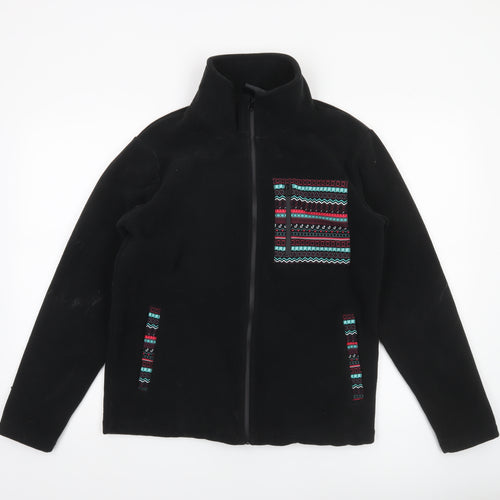 TikTok Men's Black Fleece Jacket S Full Zip Aztec Trim Casual