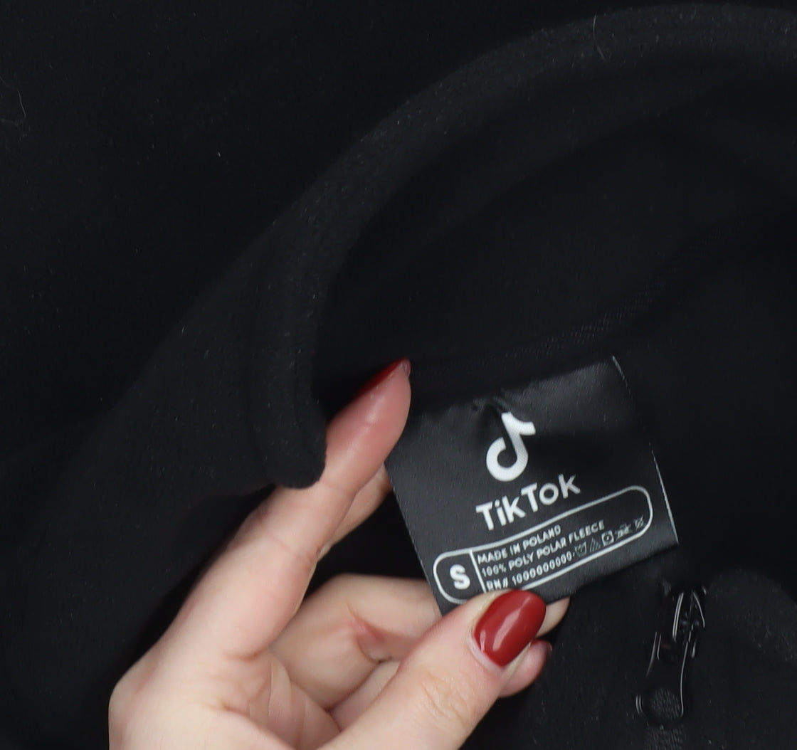 TikTok Men's Black Fleece Jacket S Full Zip Aztec Trim Casual