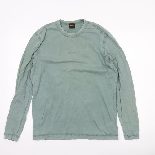 BOSS Men's Green Long Sleeve Cotton Crew Neck Top Size M