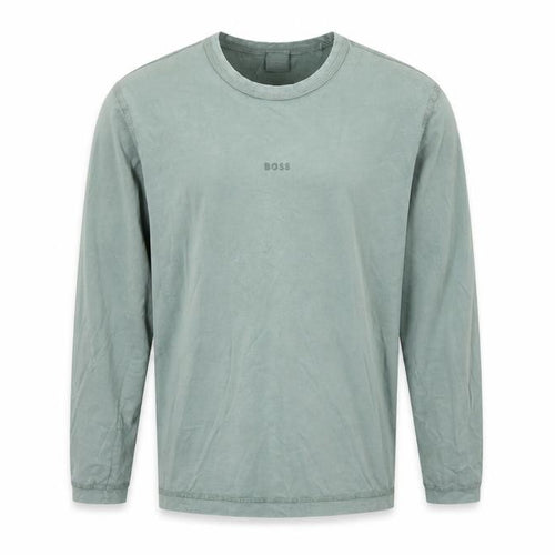 BOSS Men's Green Long Sleeve Cotton Crew Neck Top Size M
