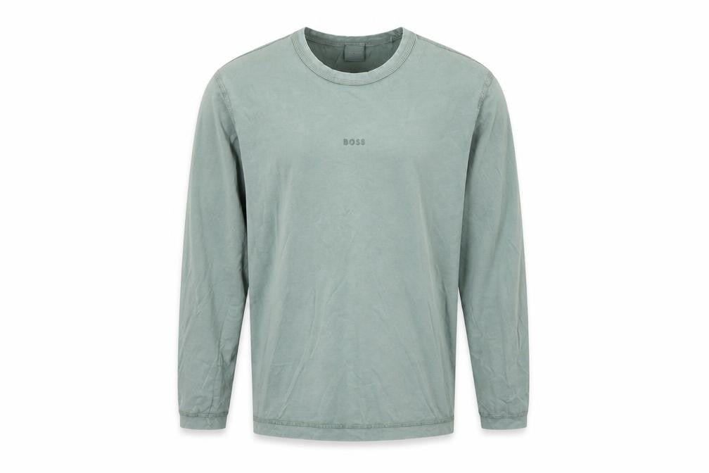 BOSS Men's Green Long Sleeve Cotton Crew Neck Top Size M