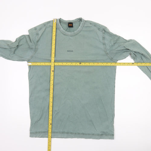 BOSS Men's Green Long Sleeve Cotton Crew Neck Top Size M