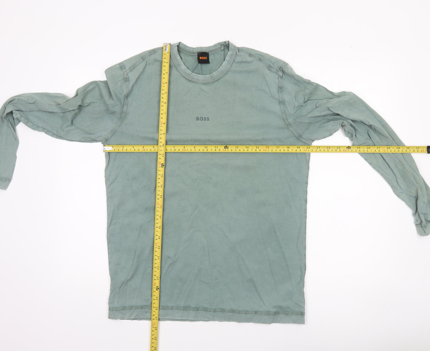BOSS Men's Green Long Sleeve Cotton Crew Neck Top Size M